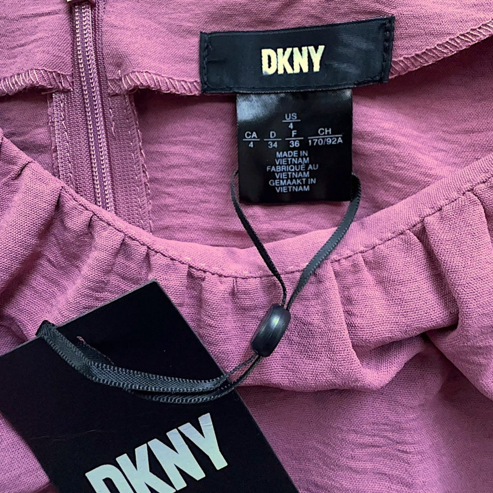 NWT DKNY FLUTTER SLEEVE DRESS RUFFLE HEM TIE WAIST ROSE | SIZE 4 - Picture 9 of 9